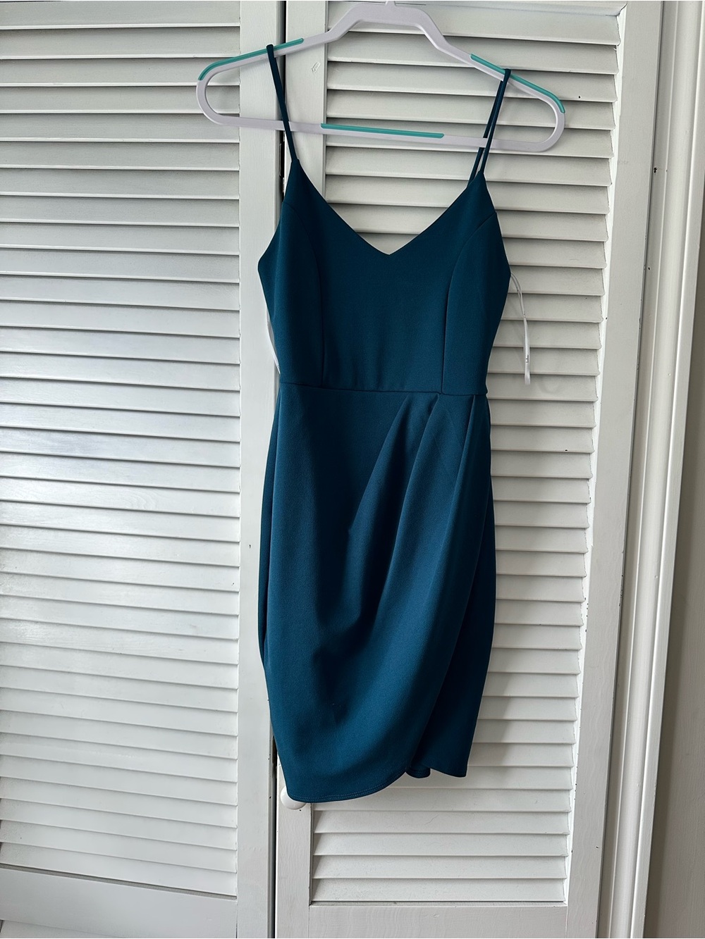 Lulu's Teal V-Neck Spaghetti Strap Mini Dress